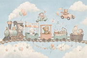 Watercolor Animal Train Wallpaper Pastel Nursery Wall Mural design