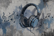 Graffiti Headphones Wallpaper Urban Music Notes Wall Mural design