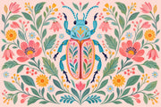 Decorative Beetle Floral Wallpaper Folk Art Wall Mural design