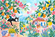Mediterranean Citrus Garden Wallpaper Coastal Terrace Wall Mural design