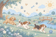 Playful Dogs Wallpaper Pastel Landscape Wall Mural design