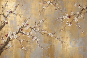 Cherry Blossom Branches Wallpaper Gold Leaf Texture Wall Mural design