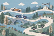 Vintage Race Cars Wallpaper Whimsical Countryside Wall Mural design