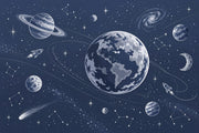Planets And Rockets Wallpaper Navy Galaxy Wall Mural design