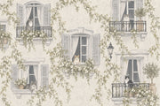 French Courtyard Cats Wallpaper Vintage Balcony Wall Mural design