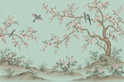 Blossom Tree And Birds Wallpaper Mint Green Chinoiserie Wall Mural design