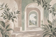 Mediterranean Arched Corridor Wallpaper Tuscan Villa Wall Mural design