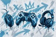 Graffiti Gaming Setup Wallpaper Blue Urban Wall Mural design