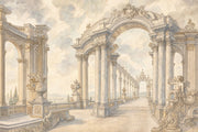 Classical Palace Terrace Wallpaper Cloudy Sky Wall Mural design