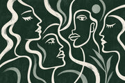 Line Art Faces Wallpaper Forest Green Wall Mural design