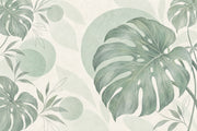 Sage Green Monstera Leaves Wallpaper Watercolor Tropical Wall Mural design