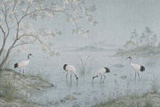 Cranes And Cherry Blossoms Wallpaper East Asian Landscape Wall Mural design