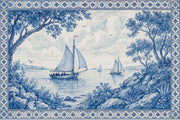 Sailboat Seascape Wallpaper Vintage Tile Border Wall Mural design