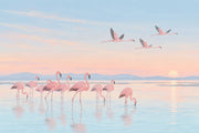 Flying Flamingos Wallpaper Pastel Sunset Lagoon Wall Mural design
