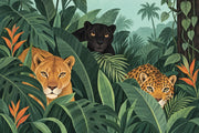 Big Cats Jungle Wallpaper Tropical Foliage Wall Mural design