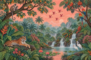 Tropical Jungle Tiger Wallpaper Coral Sky Waterfall Wall Mural design