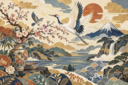 Crane And Mount Fuji Wallpaper Japanese Landscape Wall Mural design