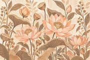 Watercolor Lotus Wallpaper Earth Tone Botanical Wall Mural design