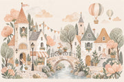 Storybook Village Rabbits Wallpaper Watercolor French Country Wall Mural design