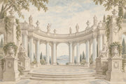 Neoclassical Terrace Wallpaper Cloudy Sky Wall Mural design