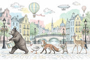 European Canal Cityscape Wallpaper Storybook Animals Wall Mural design