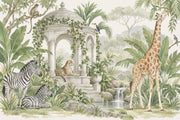 Safari Garden Pavilion Wallpaper Watercolor Landscape Wall Mural design