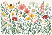 Wildflower Meadow Wallpaper Watercolor Botanical Wall Mural design