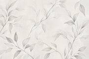 Delicate Leaf Branches Wallpaper Gray Line Art Wall Mural design