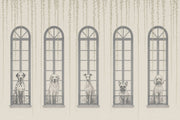 Dogs And Arched Windows Wallpaper French Balcony Wall Mural design