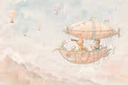 Whimsical Airship Animals Wallpaper Watercolor Storybook Wall Mural design