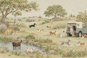 Watercolor Countryside Dogs Wallpaper Pastoral Landscape Wall Mural design