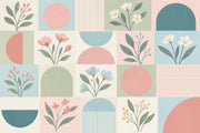 Botanical Geometric Wallpaper Muted Green Wall Mural design