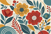 Retro Botanical Flowers Wallpaper Cream Background Wall Mural design