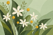 White Daisy Flowers Wallpaper Sage Green Leaves Wall Mural design