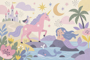 Unicorn Mermaid Castle Wallpaper Pastel Fantasy Wall Mural design