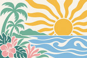 Tropical Beach Sunset Wallpaper Retro Palm Wall Mural design