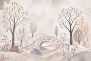 Botanical Landscape Wallpaper Stone Bridge Pastel Wall Mural design