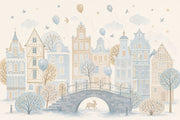 Watercolor Cityscape Wallpaper Pastel European Village Wall Mural design