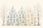 Watercolor European Townhouses Wallpaper Pastel Streetscape Wall Mural design