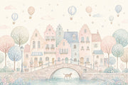 Watercolor Village Wallpaper Pastel Canal Town Wall Mural design