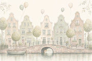 Watercolor Canal Cityscape Wallpaper Storybook Dutch Houses Wall Mural design
