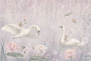 Watercolor Swans Wallpaper Pastel Pond Garden Wall Mural design