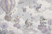 Hot Air Balloon Circus Animals Wallpaper Watercolor Texture Wall Mural design