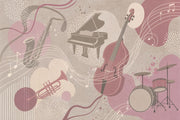 Jazz Instruments Wallpaper Dusty Pink Wall Mural design