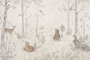Woodland Animals Wallpaper Muted Green Forest Wall Mural design