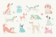Playful Puppies Wallpaper Pastel Illustrated Wall Mural design