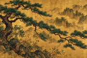 Gold Leaf Pine Tree Wallpaper Asian Landscape Wall Mural design