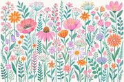 Watercolor Wildflowers Wallpaper White Background Botanical Wall Mural design