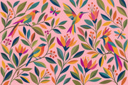Tropical Birds Wallpaper Pink Botanical Wall Mural design
