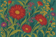 Red Gerbera Floral Wallpaper Dark Botanical Wall Mural design